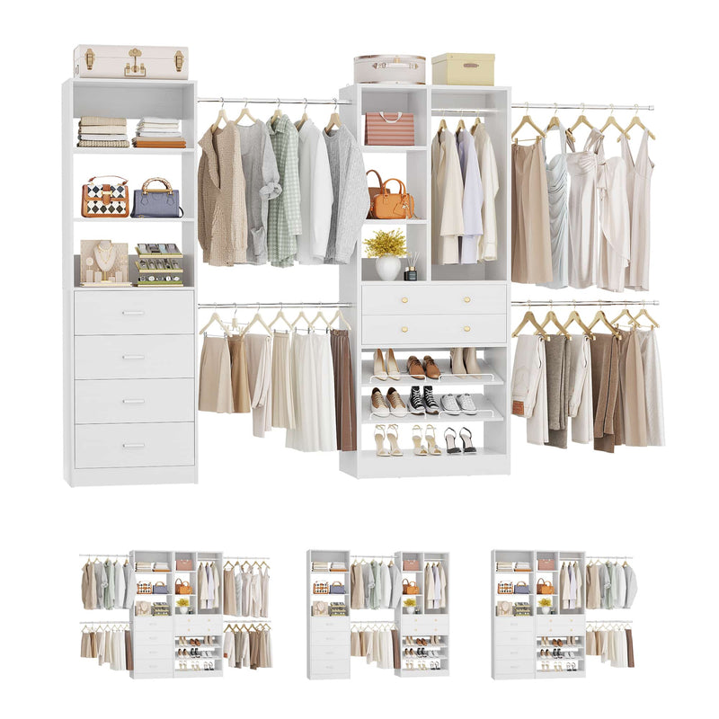49-127 inch Adjustable Closet Organizer System with 6 Drawers & 5 Haning Rods