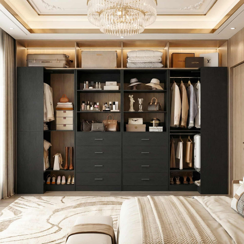 104'' Wide U-Shaped Closet Organizer System with 8 Drawers and 4 Hanging Rods