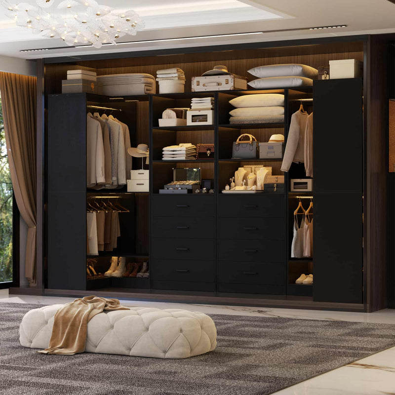 104'' Wide U-Shaped Closet Organizer System with 8 Drawers and 4 Hanging Rods