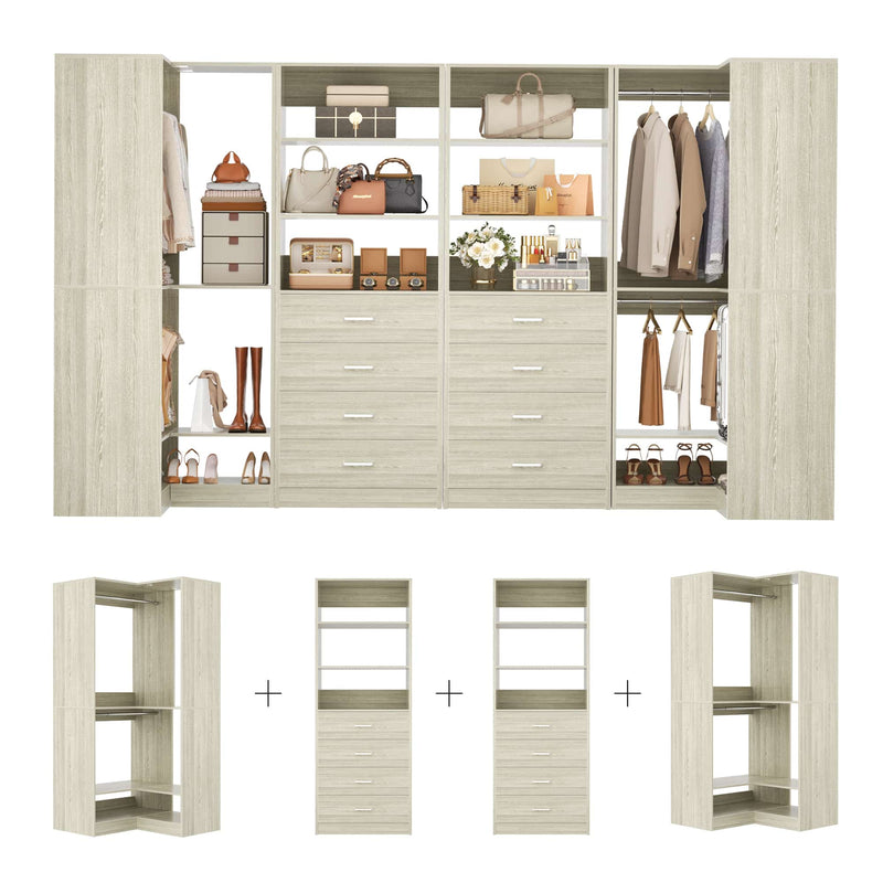 104'' Wide U-Shaped Closet Organizer System with 8 Drawers and 4 Hanging Rods