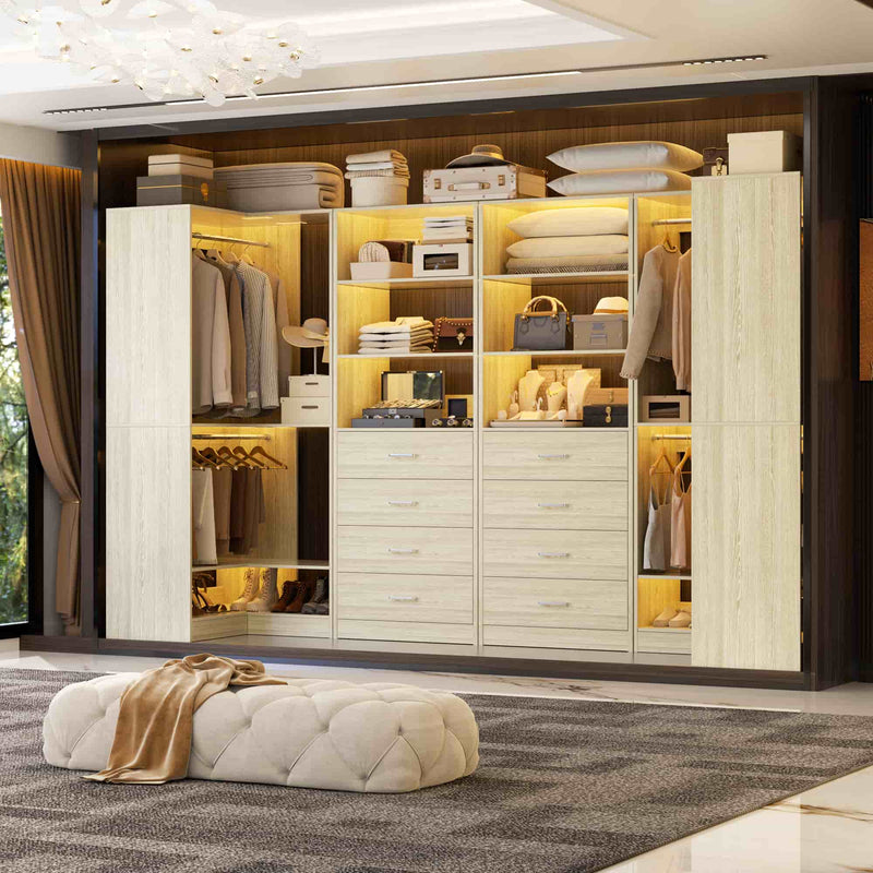 104'' Wide U-Shaped Closet Organizer System with 8 Drawers and 4 Hanging Rods