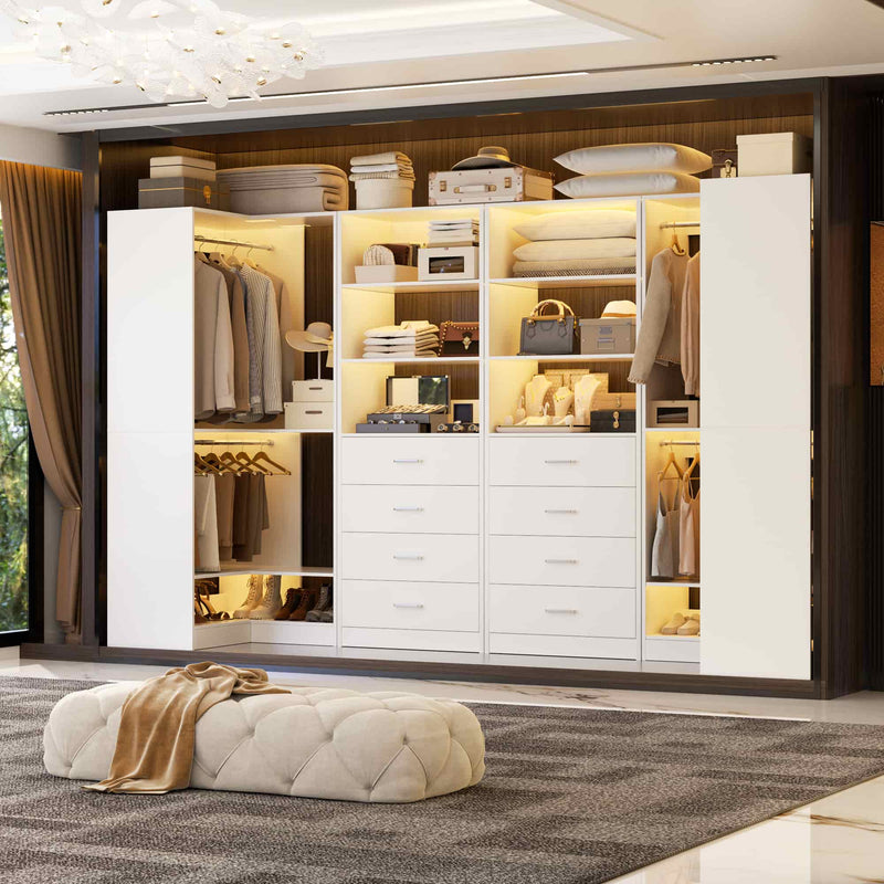 104'' Wide U-Shaped Closet Organizer System with 8 Drawers and 4 Hanging Rods