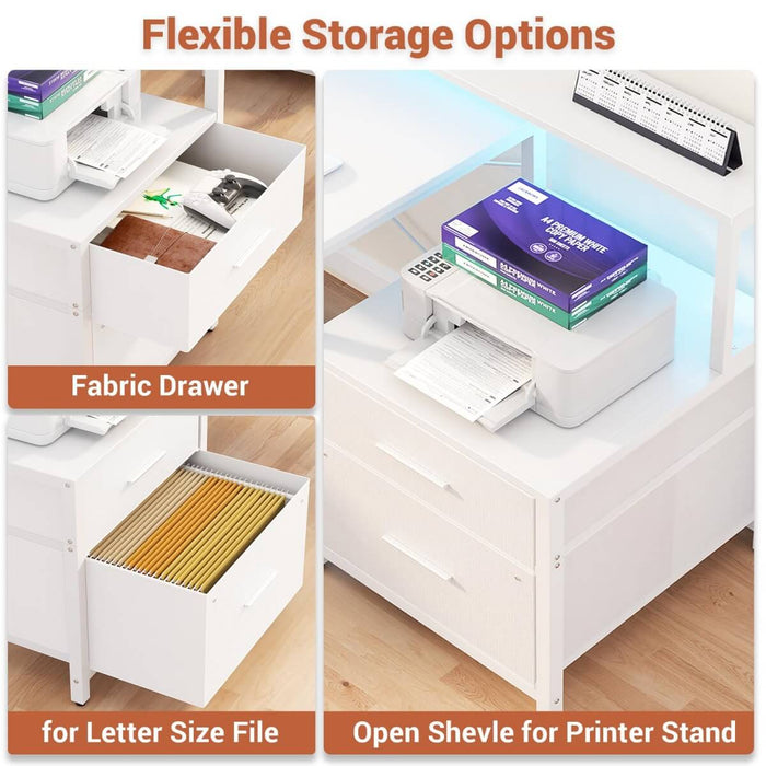 67'' L Shaped Desk with Drawer, Power Outlets & LED Strip, Reversible